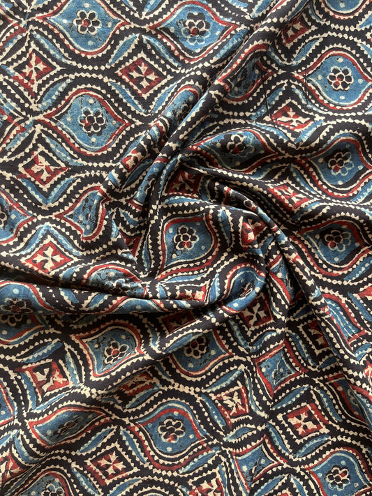 Natural Dyed Ajrakh Handblock Printed Cotton Fabric -19887