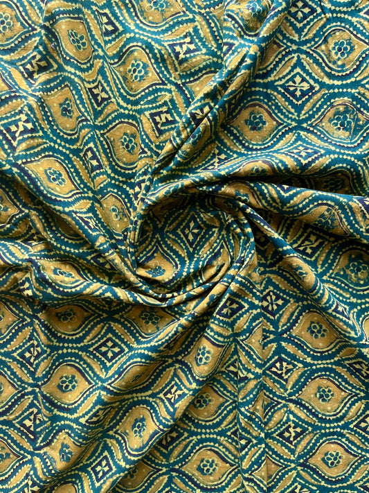Natural Dyed Ajrakh Handblock Printed Cotton Fabric -19888