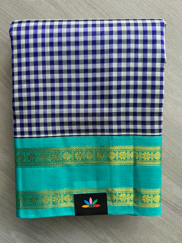 Korvai Border Rangoli Checks Handloom Silk Cotton Saree - 33281