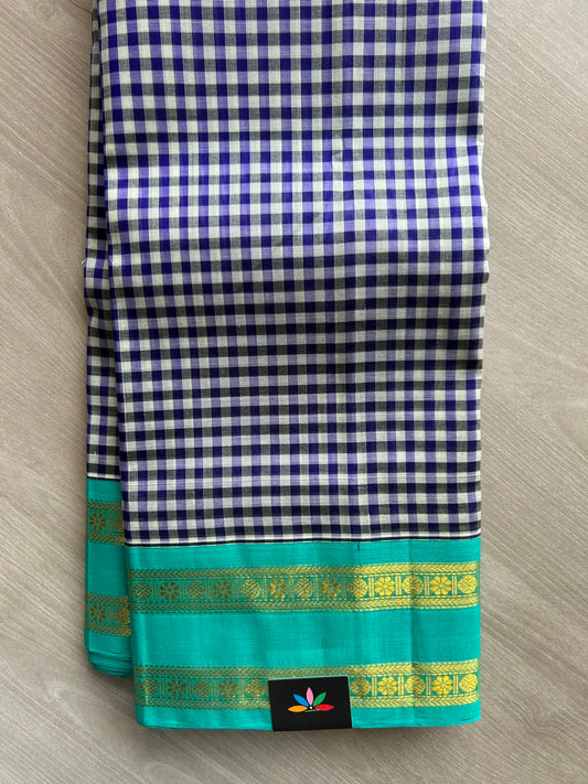 Korvai Border Rangoli Checks Handloom Silk Cotton Saree - 33281