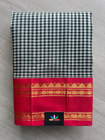 Korvai Border Rangoli Checks Handloom Silk Cotton Saree - 33282