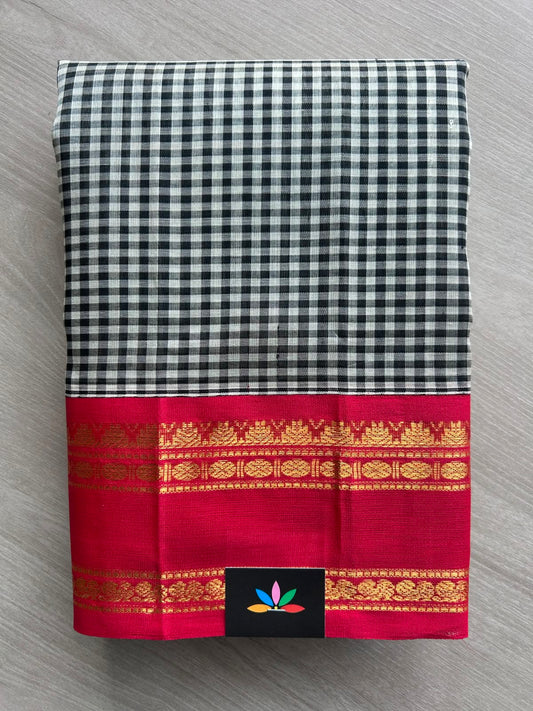 Korvai Border Rangoli Checks Handloom Silk Cotton Saree - 33282