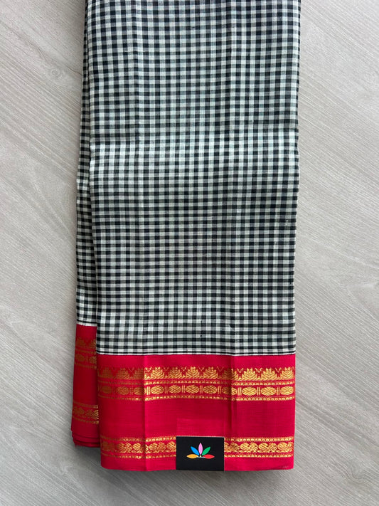 Korvai Border Rangoli Checks Handloom Silk Cotton Saree - 33282
