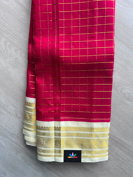 Korvai Border Zari Checks Handloom Silk Cotton Saree - 33285