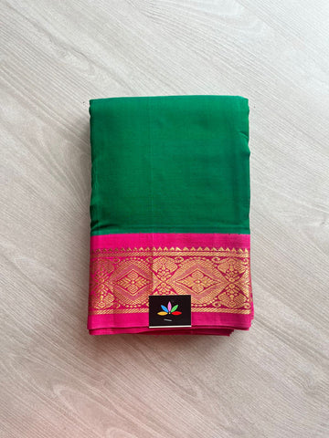 Korvai Silk Cotton Saree With Contrast Pallu and Blouse (Green And Pink)-1337