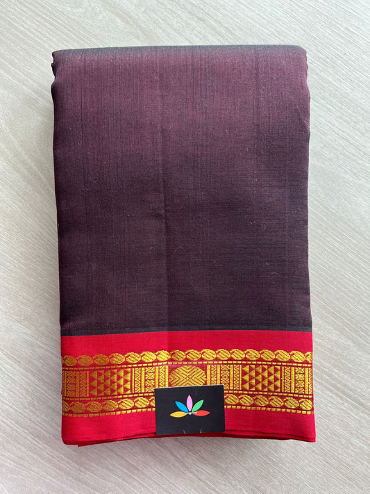 Deep Wine Silk Cotton Saree with Red Border-24166
