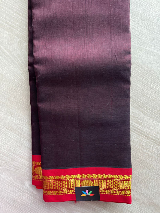 Deep Wine Silk Cotton Saree with Red Border-24166