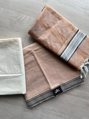 Light Beige Handloom Mangalagiri 3 Piece Unstitched Suit Set - 33244