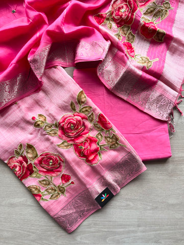 Handloom Mangalagiri Unstitched 3 Piece Set - 33246