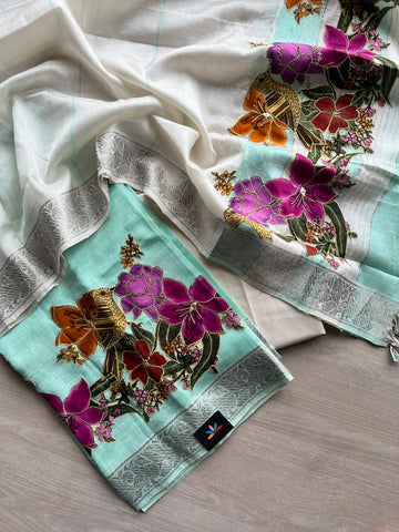Handloom Mangalagiri Unstitched 3 Piece Set - 33247