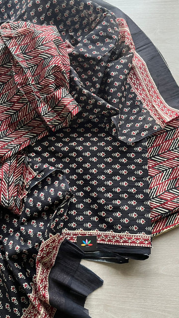 Hand Block Printed Cotton 3 Piece Unstitched Suit Set with Cotton Duppata -24588