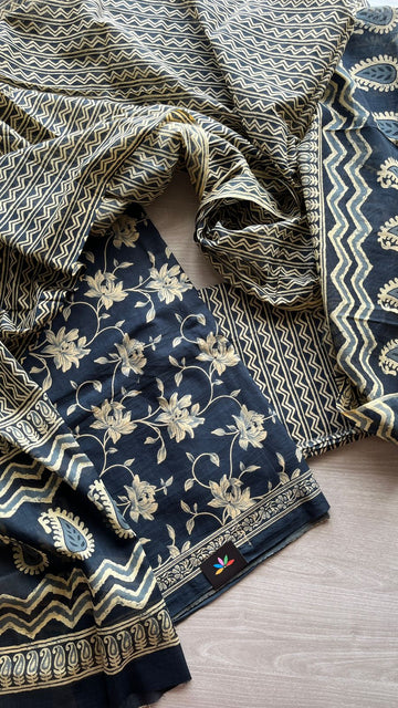 Hand Block Printed Cotton 3 Piece Unstitched Suit Set with Cotton Duppata -24597