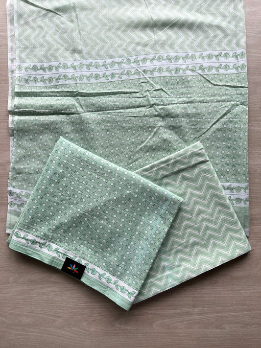 Hand Block Printed Cotton 3 Piece Unstitched Suit Set with Cotton Duppata -24604