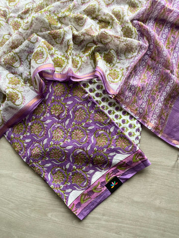 Hand Block Printed Cotton Suit with Kota Duppata -24638