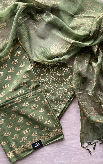 Hand Block Printed Cotton Suit with Kota Duppata -24663