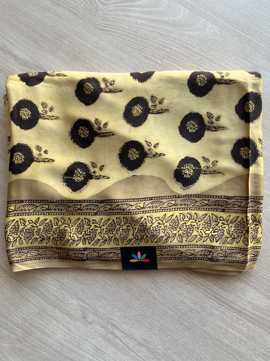 Light Yellow Natural Dyed Hand Block Printed Modal Silk 2-piece Set-30542