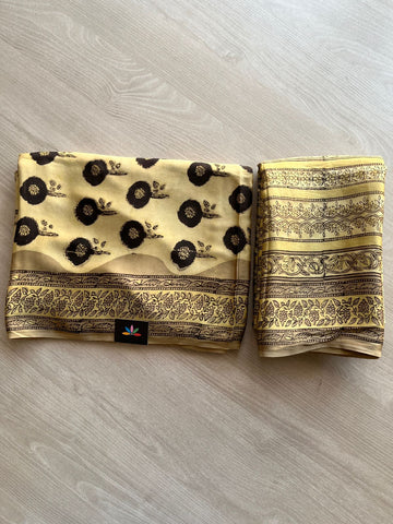 Light Yellow Natural Dyed Hand Block Printed Modal Silk 2-piece Set-30542