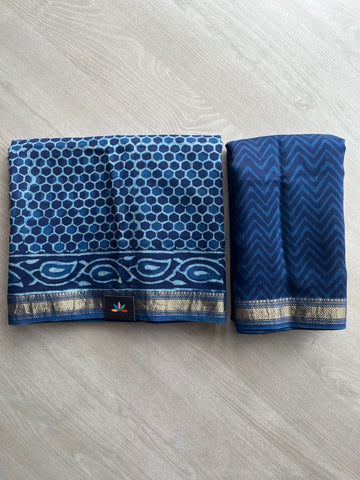 Blue Zodiac Akola Hand Block Printed Chanderi Cotton Silk 2 Piece Set - 32019