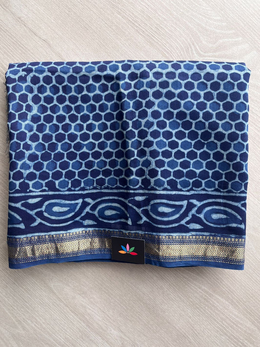 Blue Zodiac Akola Hand Block Printed Chanderi Cotton Silk 2 Piece Set - 32019