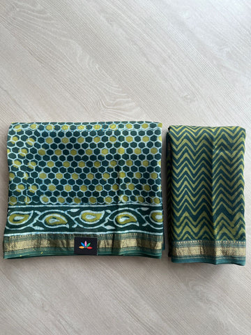 Gable Green Akola Hand Block Printed Chanderi Cotton Silk 2 Piece Set - 32020