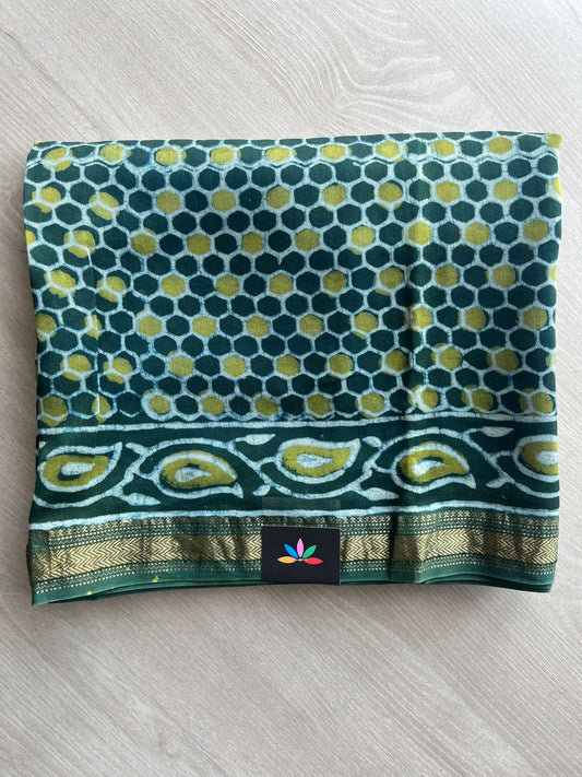 Gable Green Akola Hand Block Printed Chanderi Cotton Silk 2 Piece Set - 32020