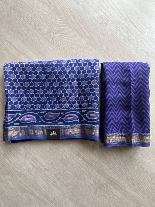 Cloud Burst Shade Akola Hand Block Printed Chanderi Cotton Silk 2 Piece Set - 32021