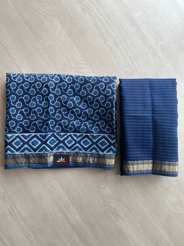 Blue Zodiac Akola Hand Block Printed Chanderi Cotton Silk 2 Piece Set - 32023