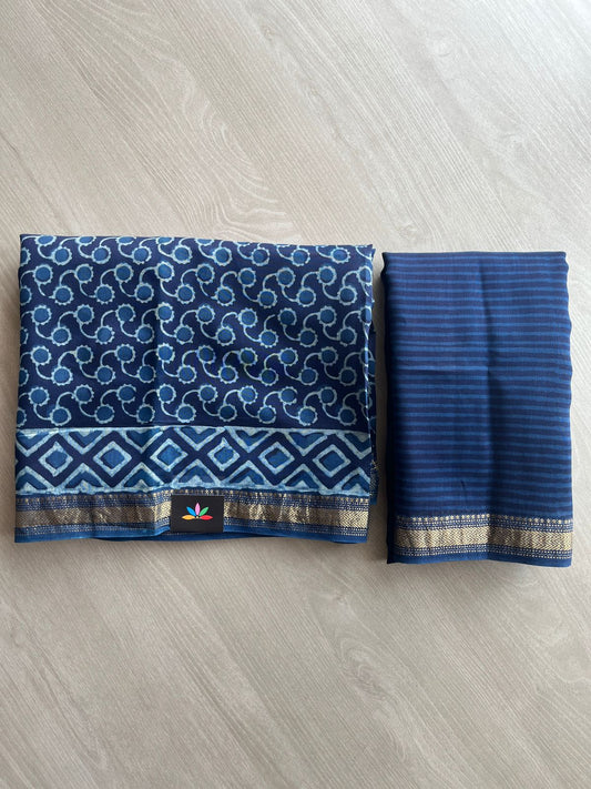 Blue Zodiac Akola Hand Block Printed Chanderi Cotton Silk 2 Piece Set - 32023