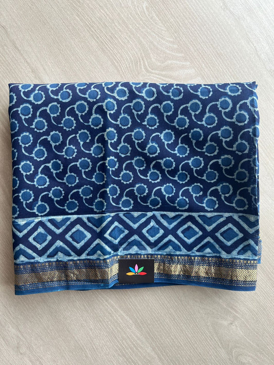 Blue Zodiac Akola Hand Block Printed Chanderi Cotton Silk 2 Piece Set - 32023