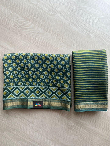 Gable Green Akola Hand Block Printed Chanderi Cotton Silk 2 Piece Set - 32024