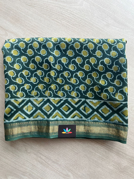 Gable Green Akola Hand Block Printed Chanderi Cotton Silk 2 Piece Set - 32024