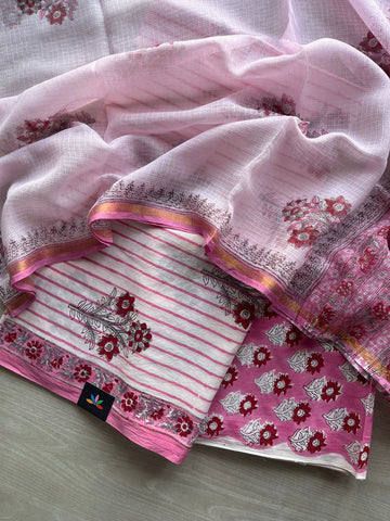 Hand Block Printed Cotton Suit with Kota Duppata - 32028