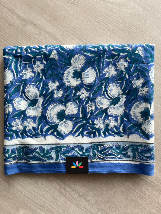 Cobalt Blue & White Hand Block Printed Cotton Suit with Kota Duppata - 32029