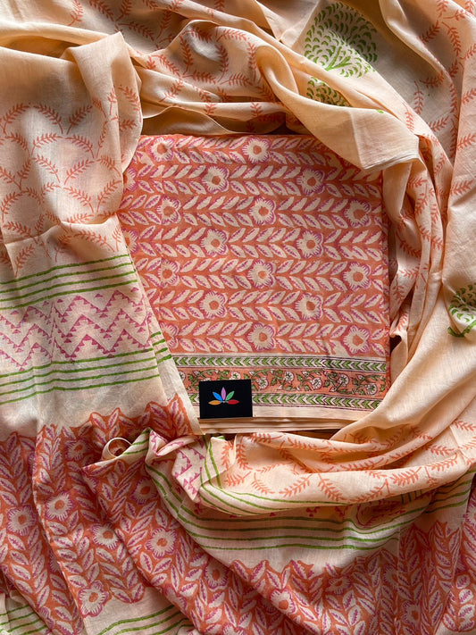 Block Printed Mul Cotton Suit Set with Cotton Duppata-14199