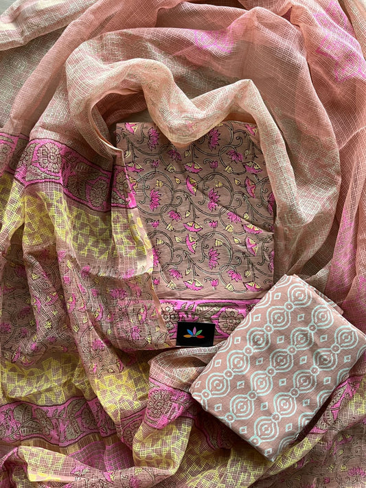 Handblock Block Printed Mul Cotton Suit Set with Kota Duppata -14280