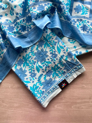 Hand Block Printed Mul Cotton Unstitched Suit Set with Cotton Duppata - 35150