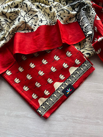 Hand Block Printed Mul Cotton Unstitched Suit Set with Cotton Duppata - 35157
