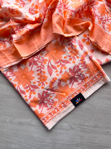 Hand Block Printed Mul Cotton Unstitched Suit Set with Cotton Duppata - 35158
