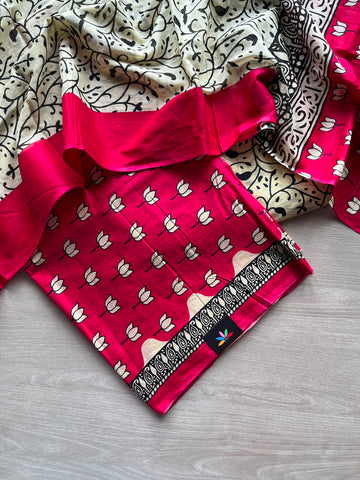 Hand Block Printed Mul Cotton Unstitched Suit Set with Cotton Duppata - 35160