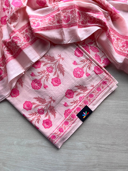 Hand Block Printed Mul Cotton Unstitched Suit Set with Cotton Duppata - 35162