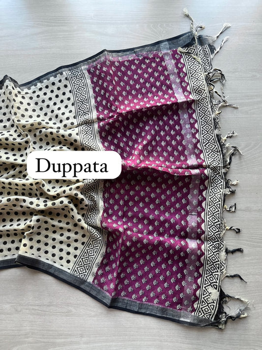 Linen Cotton Unstitched Suit Set with Cotton Duppata - 35182
