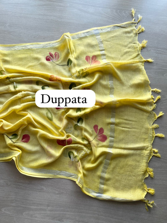 Linen Cotton Unstitched Suit Set with Cotton Duppata - 35183