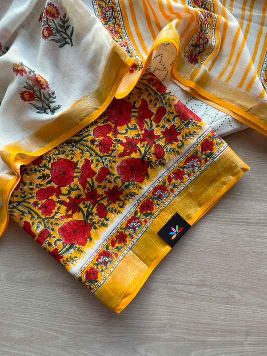 Linen Cotton Unstitched Suit Set with Cotton Duppata - 35187