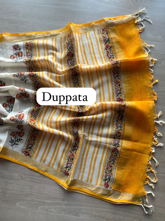 Linen Cotton Unstitched Suit Set with Cotton Duppata - 35187