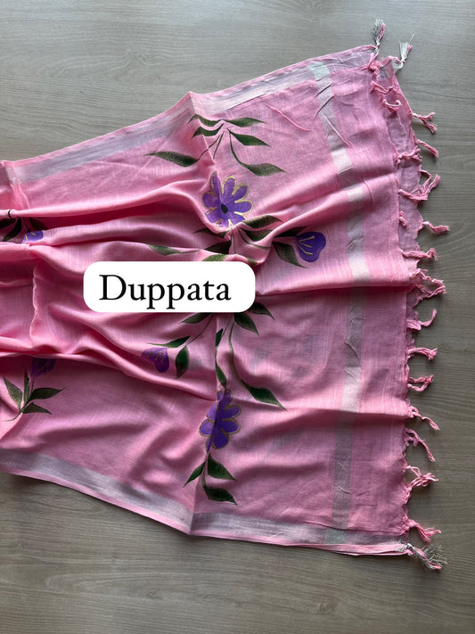 Linen Cotton Unstitched Suit Set with Cotton Duppata - 35189
