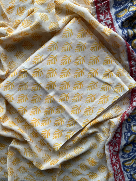 Linen Cotton Unstitched Suit Set with Cotton Duppata - 35949