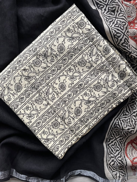 Linen Cotton Unstitched Suit Set with Cotton Duppata - 35954