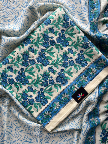 Hand Block Printed Mul Cotton Unstitched Suit Set with Mul Duppata - 36076