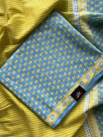 Hand Block Printed Mul Cotton Unstitched Suit Set with Mul Duppata - 36078