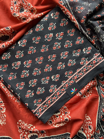 Hand Block Printed Mul Cotton Unstitched Suit Set with Mul Duppata - 36079